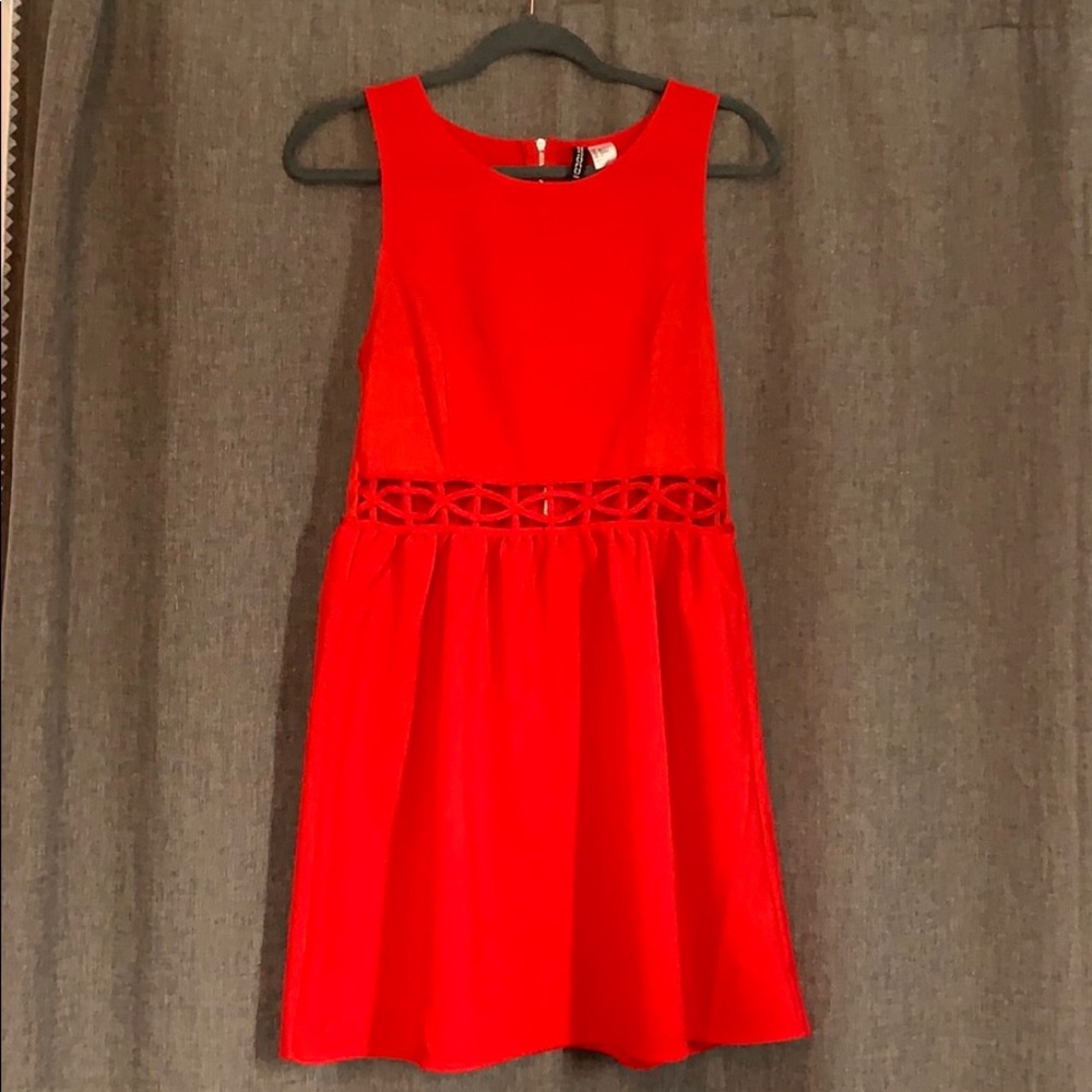 H&M red midi dress with cut out waist